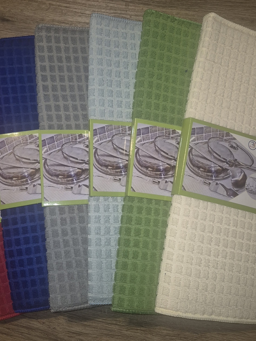 Assorted Waffle Weave Kitchen Drying Mats - Blue, Gray, Light Blue, Green, Cream